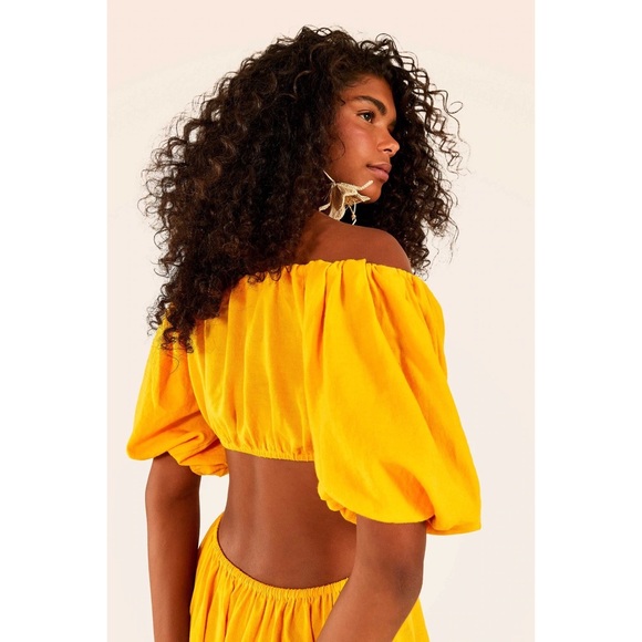 NWOT Farm Rio Yellow Off-The-Shoulder Cut-Out Knot Midi Dress - Picture 5 of 8